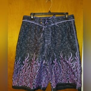 Verona Black and Purple Flame Board Shorts